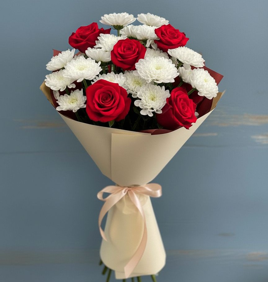 Букет цветов из: Розы и Хризантемы в Смирных