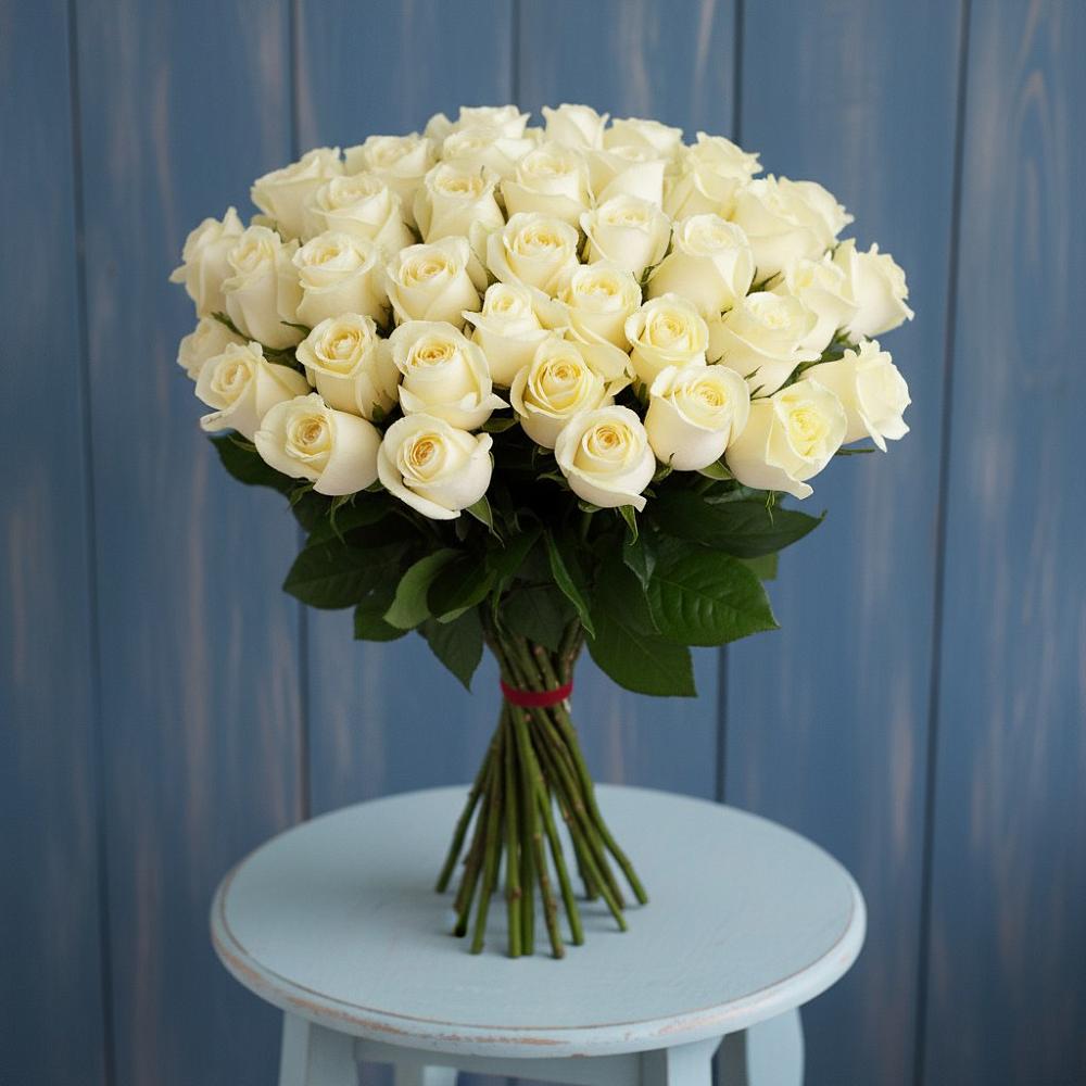 Букет 51 Белая роза Эдлесс Лав в Смирных