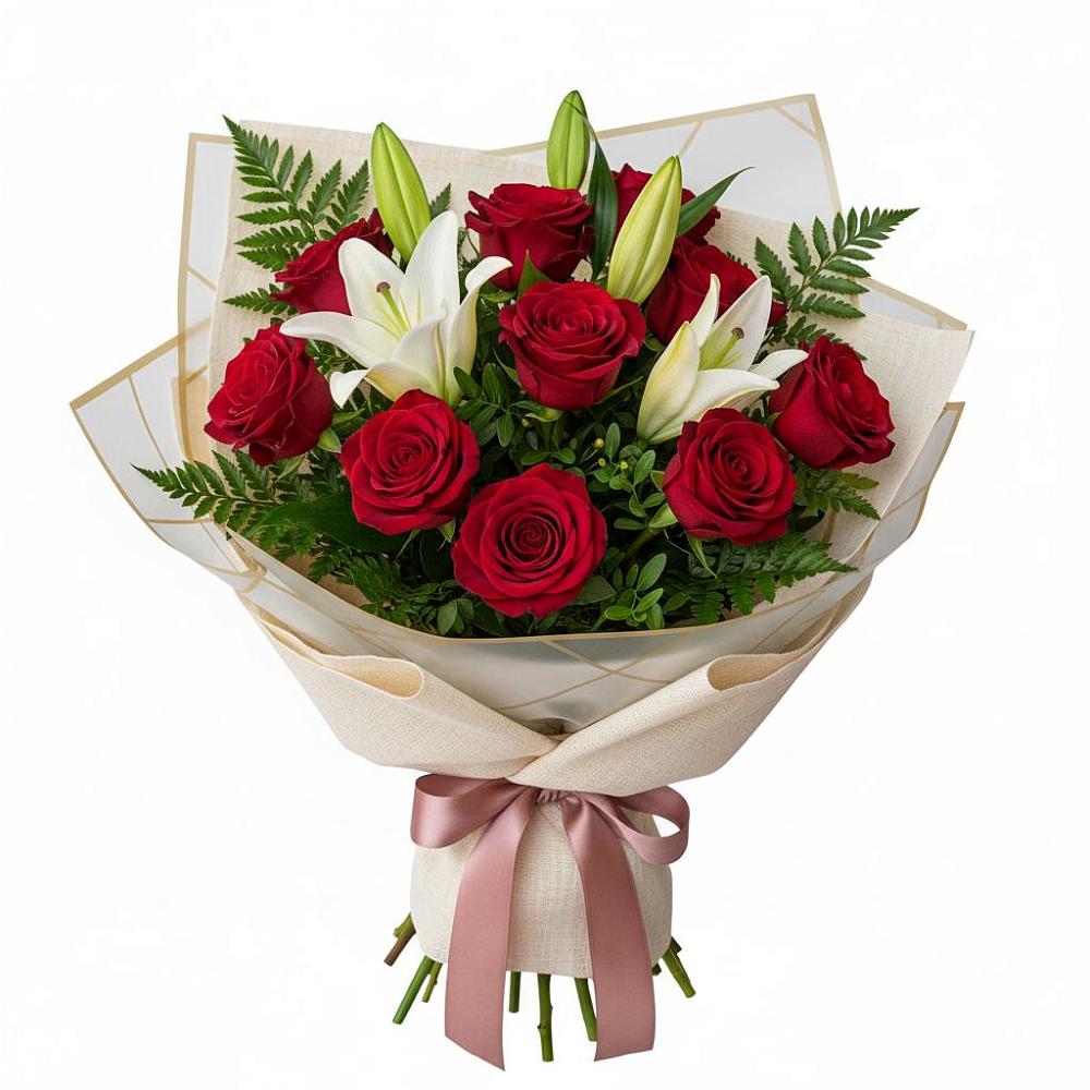 Букет цветов из: Лилии и Розы в Смирных