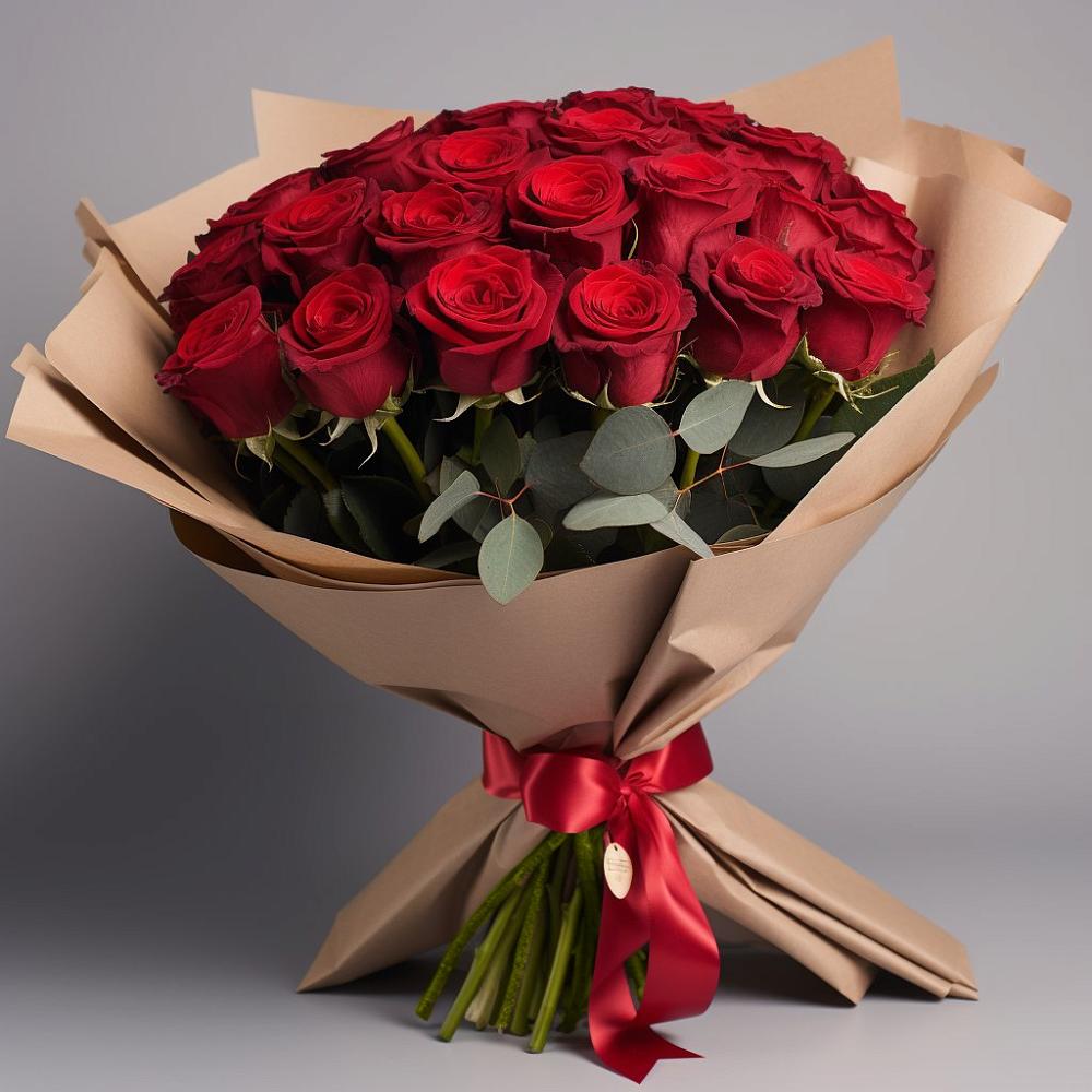 Букет 25 Красных роз Лотус в Смирных