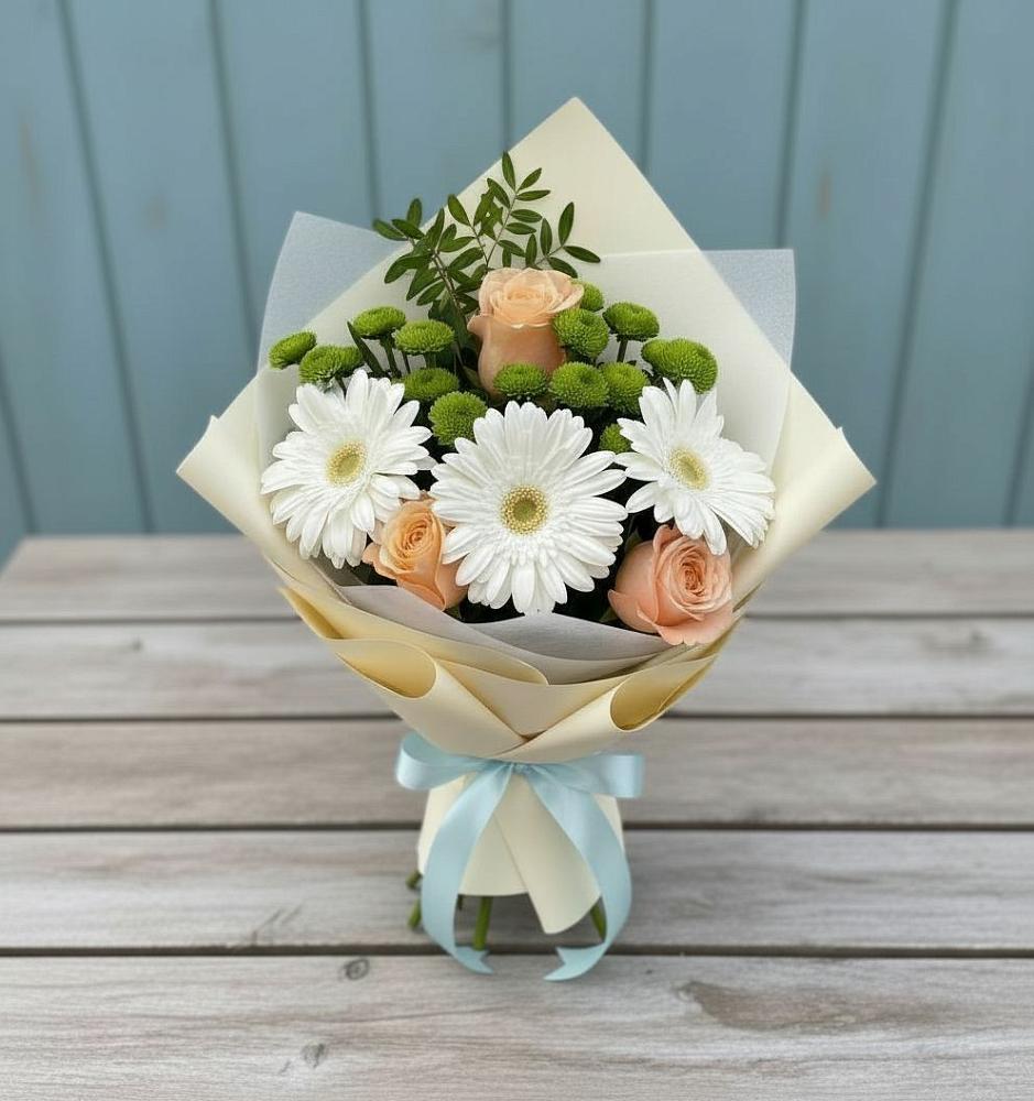 Букет цветов из: Герберы, Розы и Хризантемы в Смирных