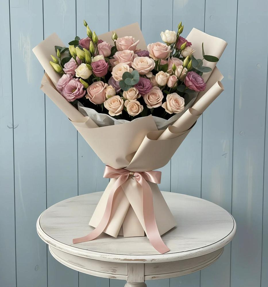 Букет цветов из: Розы и Лизиантусы в Смирных