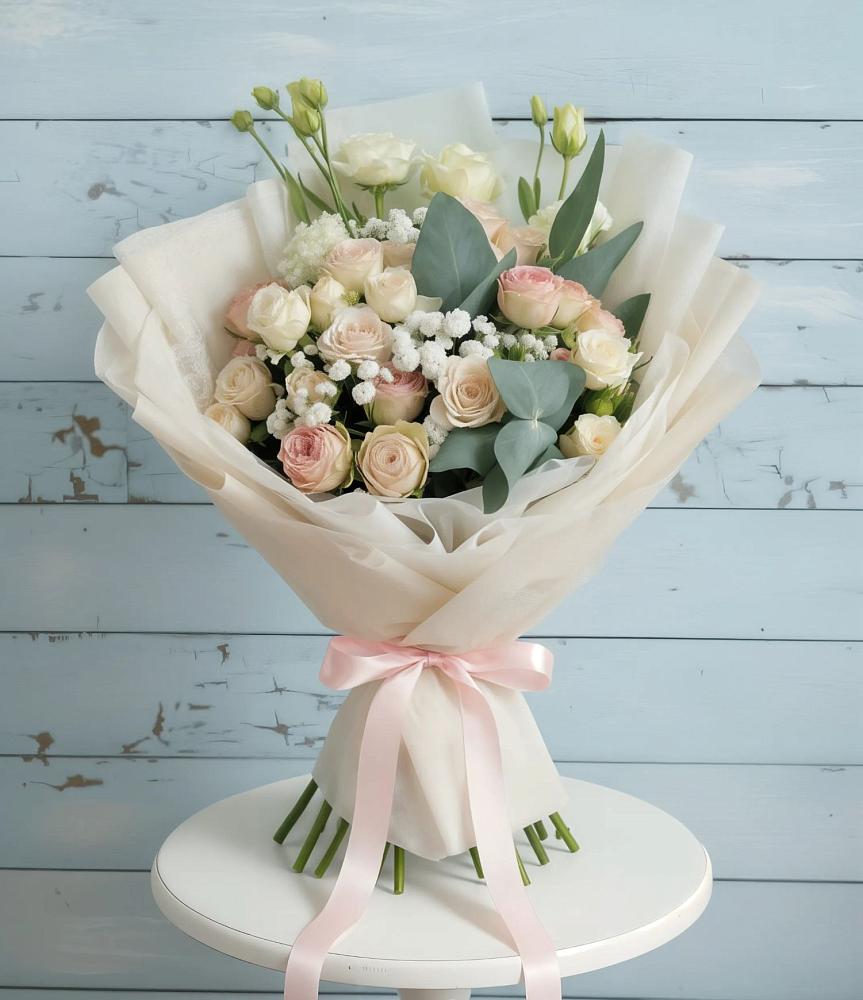 Букет цветов из: Розы и Лизиантусы в Смирных