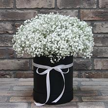 Цветочная композиция из Гипсофила в шляпной коробке в Смирных